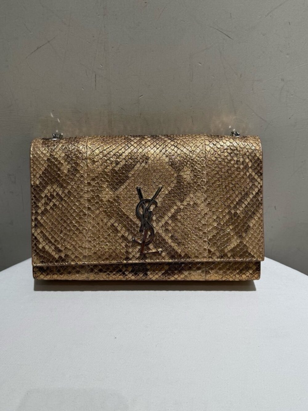 Saint Laurent Kate Medium Gold Python‑Skin Silver‑Tone Hardware Chain Shoulder B